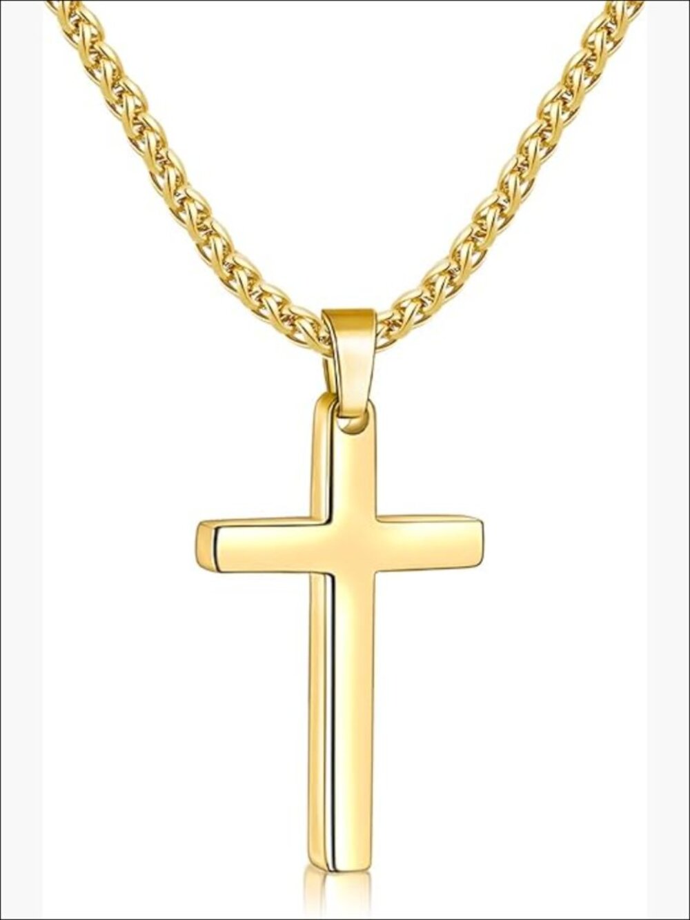 Stainless Steel Cross Necklace Gold Plated Wheat Chain Lobster Clasp